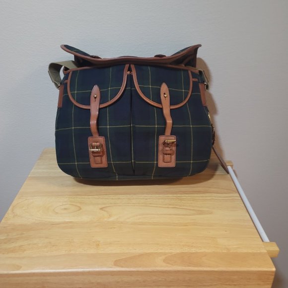 Polo Ralph Lauren Leather-Trim Canvas Messenger Bag Tartan Plaid Office Work Bag - Picture 6 of 7